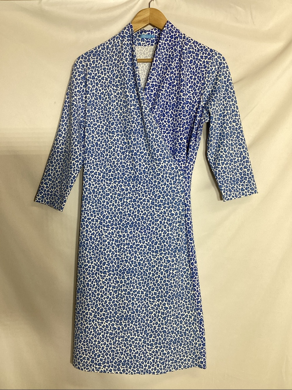 J.McLaughlin Catalina Cloth Blue Leopard Print Faux Wrap Dress Size S